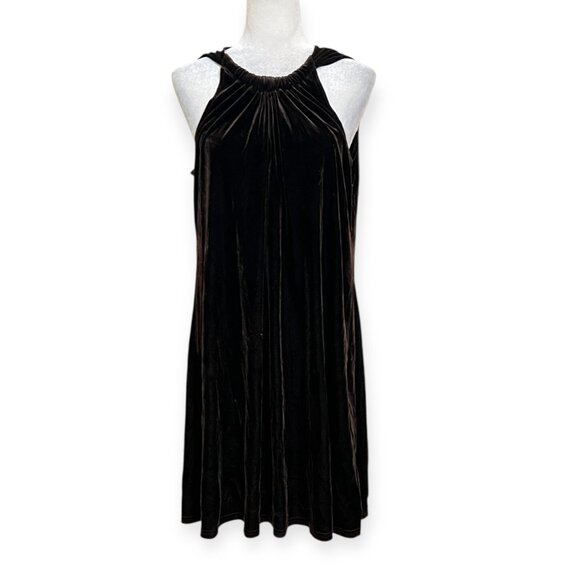 JBS LTD Women’s Brown Velvet Sleeveless Halter Dress Size M Made in USA A-Line - Picture 1 of 8